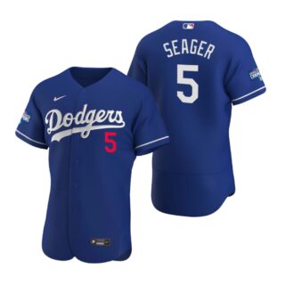 Los Angeles Dodgers 5 Corey Seager Royal 2020 World Series Champions Authentic Jersey