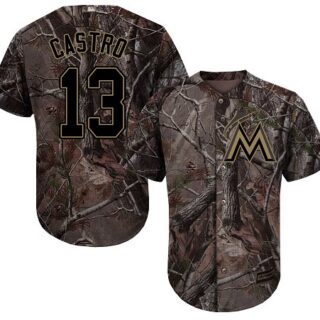 Marlins #13 Starlin Castro Camo Realtree Collection Cool Base Stitched Youth Baseball Jersey