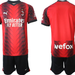 Men's AC Milan Custom 2023 24 Red Black Home Soccer Jersey Suit