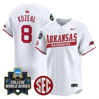 Men's Arkansas Razorbacks #8 Cam Kozeal 2025 World Series Vapor Premier Limited Jersey All Stitched
