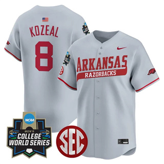 Men's Arkansas Razorbacks #8 Cam Kozeal 2025 World Series Vapor Premier Limited Jersey All Stitched