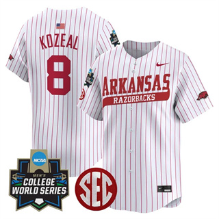Men's Arkansas Razorbacks #8 Cam Kozeal 2025 World Series Vapor Premier Limited Jersey All Stitched
