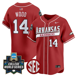 Men's Arkansas Razorbacks #14 Gage Wood 2025 World Series Vapor Premier Limited Jersey All Stitched