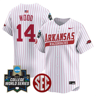 Men's Arkansas Razorbacks #14 Gage Wood 2025 World Series Vapor Premier Limited Jersey All Stitched