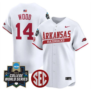 Men's Arkansas Razorbacks #14 Gage Wood 2025 World Series Vapor Premier Limited Jersey All Stitched