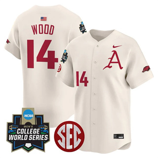 Men's Arkansas Razorbacks #14 Gage Wood 2025 World Series Vapor Premier Limited Jersey All Stitched