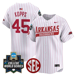 Men's Arkansas Razorbacks #45 Kevin Kopps 2025 World Series Vapor Premier Limited Jersey All Stitched