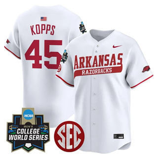 Men's Arkansas Razorbacks #45 Kevin Kopps 2025 World Series Vapor Premier Limited Jersey All Stitched