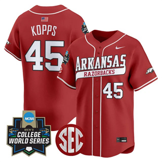 Men's Arkansas Razorbacks #45 Kevin Kopps 2025 World Series Vapor Premier Limited Jersey All Stitched