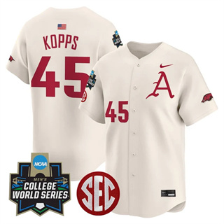 Men's Arkansas Razorbacks #45 Kevin Kopps 2025 World Series Vapor Premier Limited Jersey All Stitched