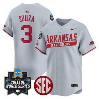Men's Arkansas Razorbacks #3 Nolan Souza 2025 World Series Vapor Premier Limited Jersey All Stitched