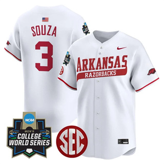 Men's Arkansas Razorbacks #3 Nolan Souza 2025 World Series Vapor Premier Limited Jersey All Stitched