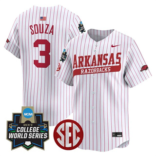 Men's Arkansas Razorbacks #3 Nolan Souza 2025 World Series Vapor Premier Limited Jersey All Stitched