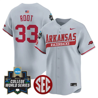 Men's Arkansas Razorbacks #33 Zach Root 2025 World Series Vapor Premier Limited Jersey All Stitched
