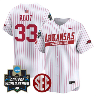 Men's Arkansas Razorbacks #33 Zach Root 2025 World Series Vapor Premier Limited Jersey All Stitched