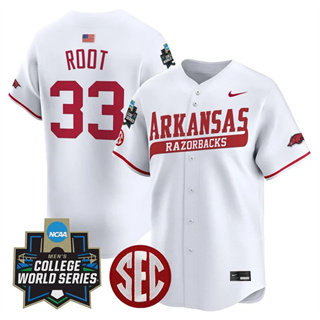 Men's Arkansas Razorbacks #33 Zach Root 2025 World Series Vapor Premier Limited Jersey All Stitched