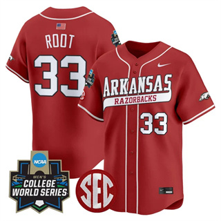 Men's Arkansas Razorbacks #33 Zach Root 2025 World Series Vapor Premier Limited Jersey All Stitched