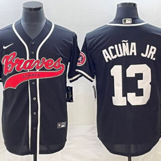 Men's Atlanta Braves #13 Ronald Acu?a Jr. Black Cool Base Stitched Baseball Jersey