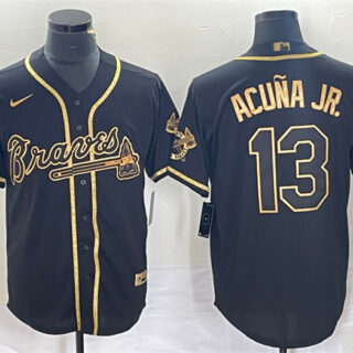 Men's Atlanta Braves #13 Ronald Acu?a Jr. Black Gold Cool Base Stitched Baseball Jersey