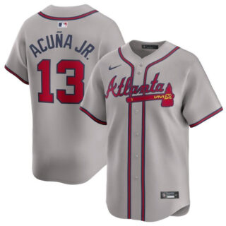 Men's Atlanta Braves #13 Ronald Acu?a Jr. Grey 2024 Away Limited Stitched Baseball Jersey