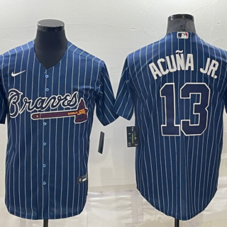 Men's Atlanta Braves #13 Ronald Acu?a Jr. Navy Cool Base Stitched Baseball Jersey