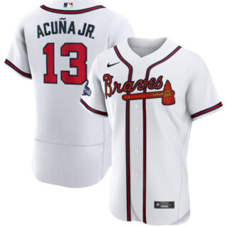 Men's Atlanta Braves #13 Ronald Acuna Jr. 2021 White World Series Champions Stitched Baseball Jersey