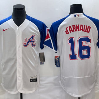 Men's Atlanta Braves #16 Travis D'Arnaud White 2023 City Connect Flex Base Stitched Jersey