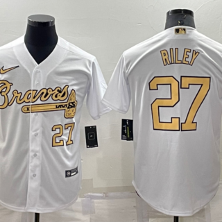 Men's Atlanta Braves #27 Austin Riley 2022 All-Star White Cool Base Stitched Baseball Jersey