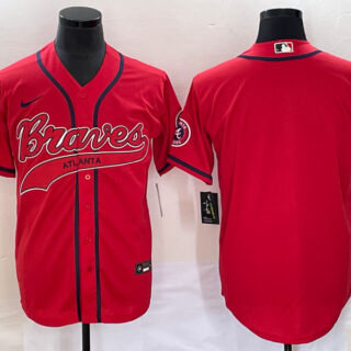 Men's Atlanta Braves Blank Red Cool Base With Patch Stitched Baseball Jersey
