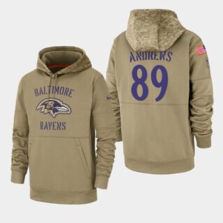 Men's Baltimore Ravens Mark Andrews 2019 Salute to Service Sideline Therma Pullover Hoodie - Tan