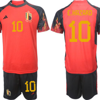 Men's Belgium #10 E Hazard Red 2022 FIFA World Cup Home Soccer Jersey Suit