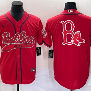 Men's Boston Red Sox Red Team Big Logo With Patch Cool Base Stitched Baseball Jersey