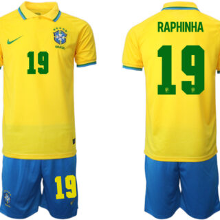 Men's Brazil #19 Raphinha Yellow Home Soccer Jersey Suit