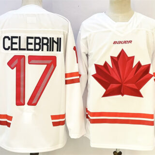Youth Canada Hockey #17 Macklin Celebrini White Stitched Jersey