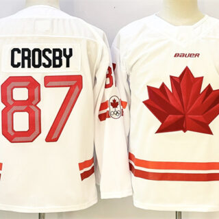 Men's Canada Hockey #87 Sidney Crosby White With C Patch Stitched Jersey
