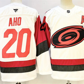 Men's Carolina Hurricanes #20 Sebastian Aho White 2024-25 With A Patch Home Stitched Hockey Jersey