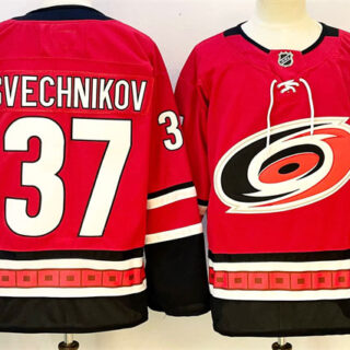 Men's Carolina Hurricanes #37 Andrei Svechnikov Red 2024-25 With A Patch Home Stitched Hockey Jersey