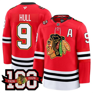 Men's Chicago Blackhawks #91 Bobby Hull 100th Anniversary Premium Jersey All Stitched
