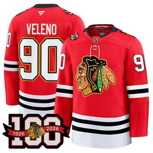 Men's Chicago Blackhawks 100th Anniversary Premium Jersey All Stitched #90 Joe Veleno
