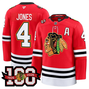 Men's Chicago Blackhawks #4 Seth Jones 100th Anniversary Premium Jersey All Stitched