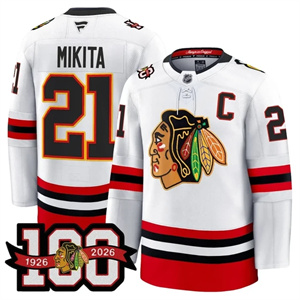 Men's Chicago Blackhawks 100th Anniversary Premium Jersey All Stitched #21 Stan Mikita
