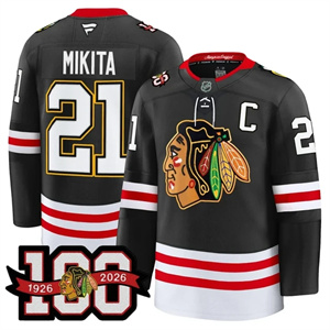 Men's Chicago Blackhawks 100th Anniversary Premium Jersey All Stitched #21 Stan Mikita