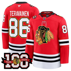 Men's Chicago Blackhawks 100th Anniversary Premium Jersey All Stitched #86 Teuvo Teravainen