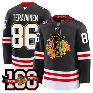 Men's Chicago Blackhawks 100th Anniversary Premium Jersey All Stitched #86 Teuvo Teravainen