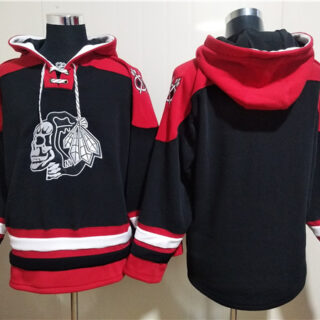 Men's Chicago Blackhawks Blank Black Ageless Must-Have Lace-Up Pullover Hoodie