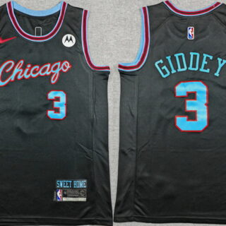 Men's Chicago Bulls #3 Josh Giddey Black 2025-26 City Edition Stitched Basketball Jersey