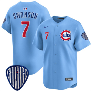 Men's Chicago Cubs Blue Alternate Vapor Premier Limited Jersey All Stitched #7 Blue Dansby Swanson