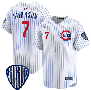 Men's Chicago Cubs Blue Alternate Vapor Premier Limited Jersey All Stitched Pinstripe Dansby Swanson
