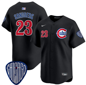 Men's Chicago Cubs Blue Alternate Vapor Premier Limited baseball Jersey All Stitched Black #23 Ryne Sandberg