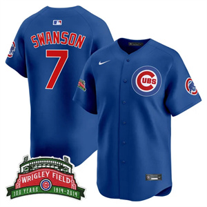 Men's Chicago Cubs Wrigley Field Style Vapor Premier Limited Jersey All Stitched Dansby Swanson #7